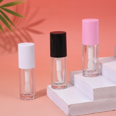 Tubo de esmalte labial de plástico blanco, negro y rosa con cepillo, logotipo personalizable