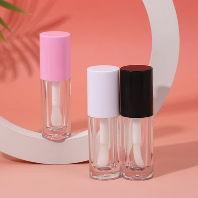 Tubo de esmalte labial de plástico blanco, negro y rosa con cepillo, logotipo personalizable