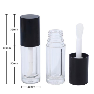 Tubo de esmalte labial de plástico blanco, negro y rosa con cepillo, logotipo personalizable