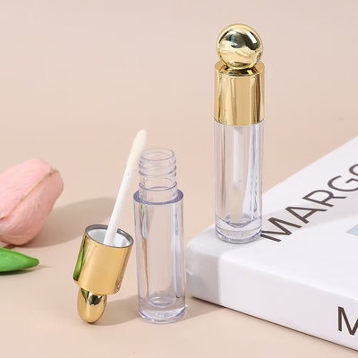 Cabeza redonda de diseño de tapa de plástico tubo de esmalte labial con cepillo 4,5 ml de oro