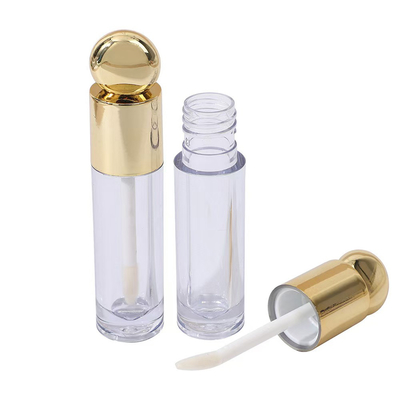 Cabeza redonda de diseño de tapa de plástico tubo de esmalte labial con cepillo 4,5 ml de oro