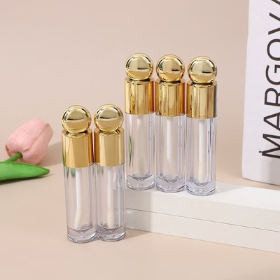Cabeza redonda de diseño de tapa de plástico tubo de esmalte labial con cepillo 4,5 ml de oro