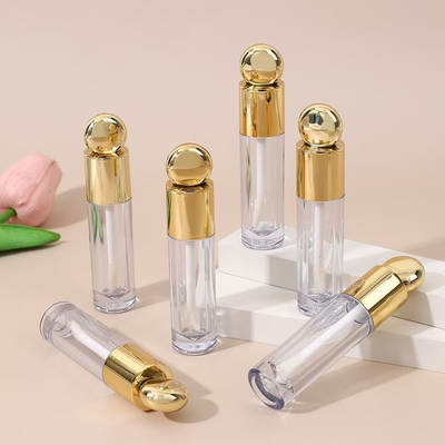 Cabeza redonda de diseño de tapa de plástico tubo de esmalte labial con cepillo 4,5 ml de oro
