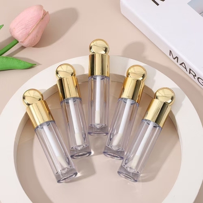 Cabeza redonda de diseño de tapa de plástico tubo de esmalte labial con cepillo 4,5 ml de oro