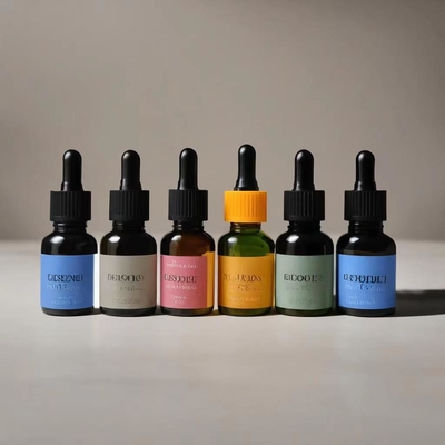 Botella de aceite esencial de ámbar amigable para viajes con cabeza de gotero de plástico y pipeta de vidrio 5ml 10ml 30ml 50ml 100ml