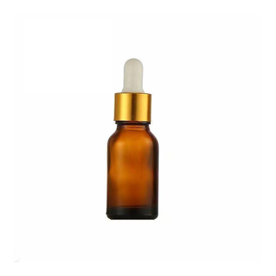 Botella de aceite esencial de ámbar de 20 ml de capacidad con cabeza de gotero de aluminio de plástico de vidrio