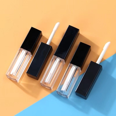 Tubo de plástico para brillo de labios 1.2ml embalaje vacío cuadrado tapa de pincel negro con cuerpo de tubo transparente