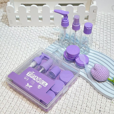 Diseño Voguish 7 piezas de plástico de viaje 50 ml botella de conjunto utilizado para el paquete de cuidado personal