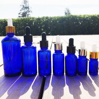 Matt azul aceite esencial botella de vidrio vacía reutilizable y reciclable