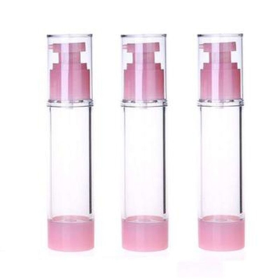 Color rosa Botella de bomba sin aire de plástico de uso normal de 50 ml para cuidado personal cosmético
