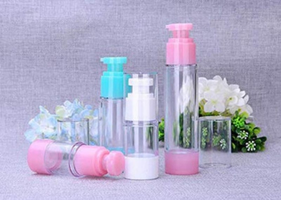 Color rosa Botella de bomba sin aire de plástico de uso normal de 50 ml para cuidado personal cosmético