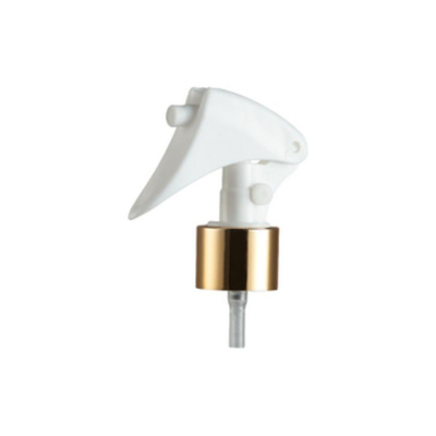 Mini pulverizador de plástico con gatillo y collarín de aluminio dorado