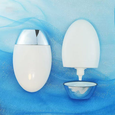 Botella de crema solar de forma ovalada de 50 g personalizada con tapa de plata UV para embalaje cosmético de 50 ml de PP