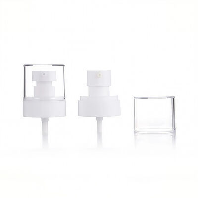 Bomba de loción de plástico blanco con tapa protectora transparente para botellas cosméticas