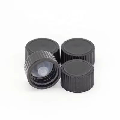 Junta de sellado por inducción con tapón de rosca de plástico liso acanalado negro de 20mm 24mm 28mm para botellas de cosméticos