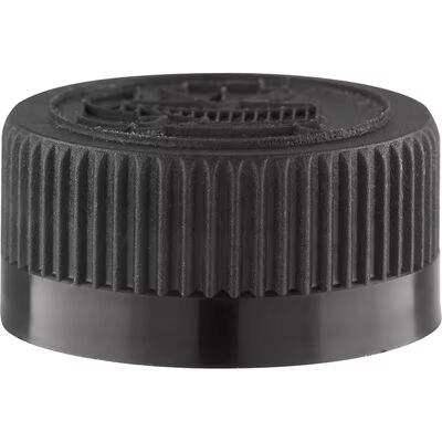 Junta de sellado por inducción con tapón de rosca de plástico liso acanalado negro de 20mm 24mm 28mm para botellas de cosméticos