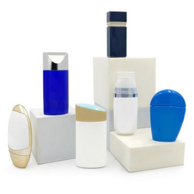 Botella de protector solar de oro de lujo de forma ovalada de 50 ml - Botella de plástico cosmético de alta gama para el cuidado de la piel