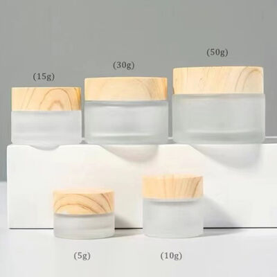 5 g 10 g 15 g 30 g 50 g Frascos de crema de vidrio esmerilado vacíos Cosméticos recargables Contenedores de almacenamiento de viaje de madera natural a prueba de fugas para crema de ojos Mascarilla facial Cuidado de la piel