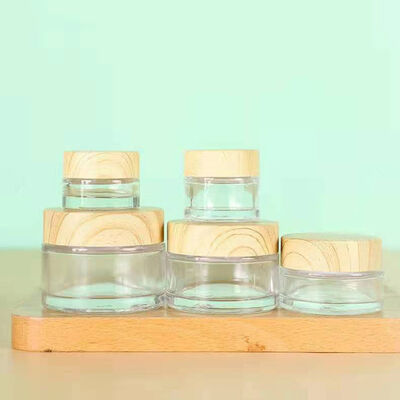 5g 10g 15g 30g 50g Frascos de vidrio congelado vacíos de crema cosmética de madera natural Contenedores para crema de ojos máscara facial
