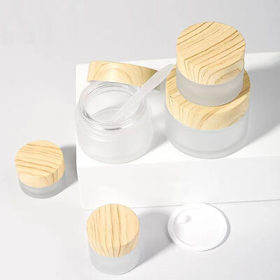 5g 10g 15g 30g 50g Frascos de vidrio congelado vacíos de crema cosmética de madera natural Contenedores para crema de ojos máscara facial