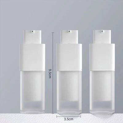 Botella de bomba sin aire de 15 ml 30 ml 50 ml de forma cuadrada con bomba de bloqueo rotativo para productos para el cuidado de la piel