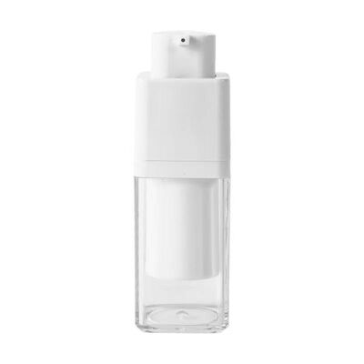 Botella de bomba sin aire de 15 ml 30 ml 50 ml de forma cuadrada con bomba de bloqueo rotativo para productos para el cuidado de la piel